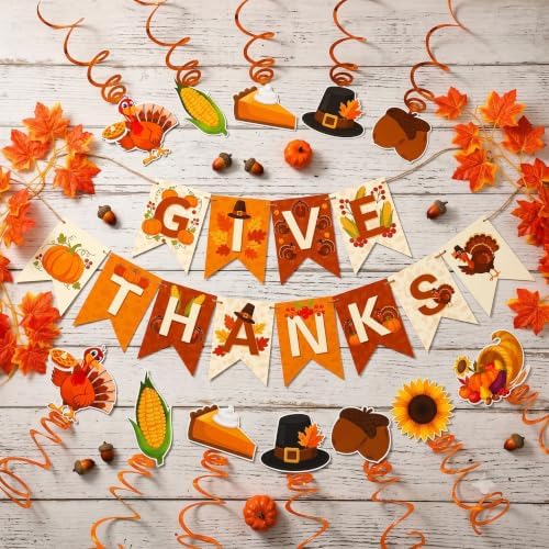 Thanksgiving and Friendsgiving Party Decorations Set, Autumn Fall Harvest Decor Supplies with Festive Banners, Hanging Swirls and Seasonal Ornaments for Home Celebration - Image 6