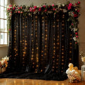 Wish Care 20x10FT Black Wrinkle Free Backdrop Curtains with Lights String for Parties - Photo Curtain Backdrop with Lights for Wedding Decorations, Bridal Baby Shower Birthday Party Photography by WishCare