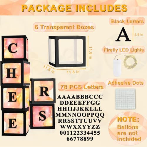 Ledido Transparent Balloon Boxes with 78 Letters Numbers Fairy Lights 6PCS - Image 2