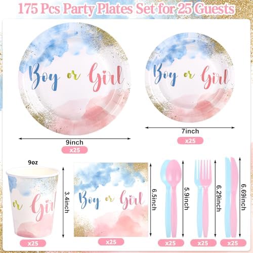 Gender Reveal Party Supplies Set, 175 Pcs, Serves 25, Pink Blue - Image 2