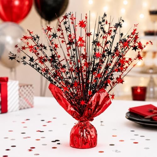 2 Pack Metallic Foil Spray Graduation Decorations Centerpiece Stars for Wedding, Birthday, Anniversary, Christmas Table Decor, Holiday Festival Baby Shower Mantle Party Red and Black - Image 4