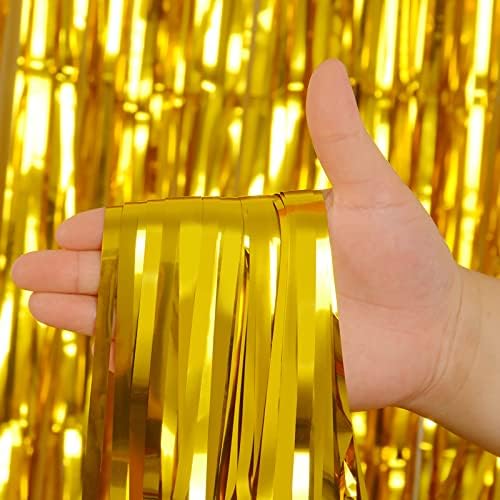 Pure Gold Fringe Curtain Backdrop 3 Pack, 3.2 x 8.2 FT Party Decorations - Image 4