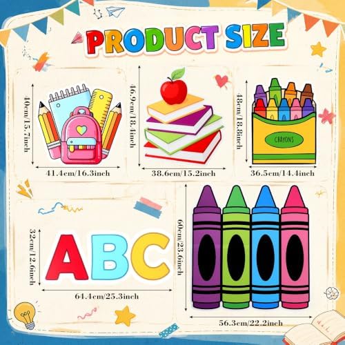 Honoson 5 Pcs Large 32" Back to School Decorations Cardboard Cutouts Standup, Preschool Kindergarten Crayon ABC Alphabet Pencil Backdrop Photo Prop Party Yard Sign for First Day of School Classroom - Image 3
