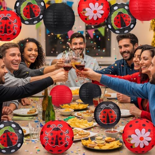 Panelee 12 Pcs Ladybug Party Decorations Paper Lanterns 8 Inch Hanging Round Paper Lanterns for Holiday Party Decorations Supplies Indoor Outdoor - Image 5