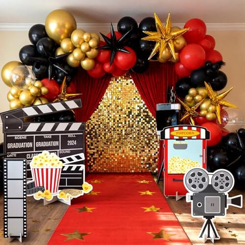 Honoson 4 Pcs Large 30" Movie Night Party Decoration Cardboard Cutouts Film Popcorn Clapperboard Lifesize Stand-ups for Awards Red Carpet Birthday Photo Backdrop Props Supplies - Image 6
