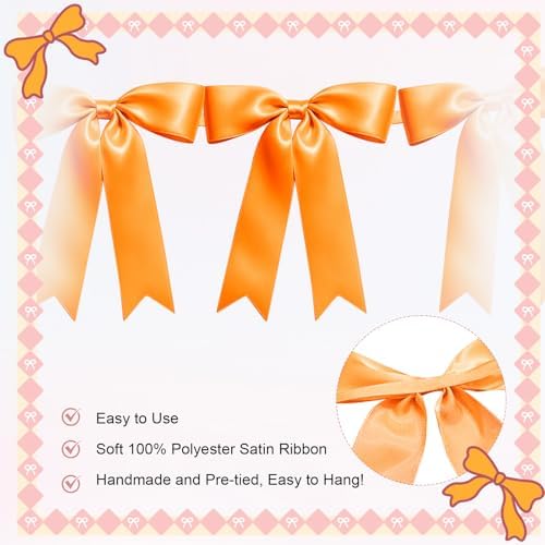 1 String of 8PCS Golden Yellow Bow Garland Banner Decoration,Pre-Strung Satin Ribbon Ornaments for Birthday,Christmas,The Fall Festival,Thanksgiving,Halloween,Anniversary,Wedding,Baby Shower - Image 3
