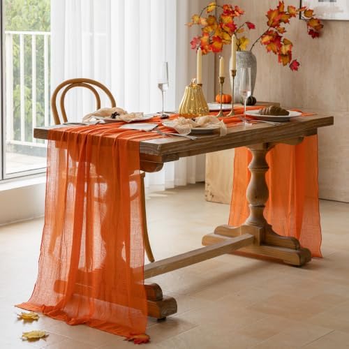 3Pcs Fall Orange Cheesecloth Table Runner 120 Inch Party Home Decor by KEKETOARRANGE