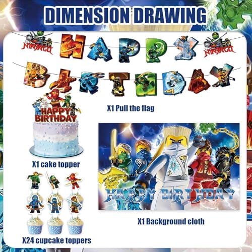 27Pack Ninja-go Birthday Party Supplies Pack Includes，Banner，Cake Topper，Blackdrop for party supplies (Green01) - Image 2