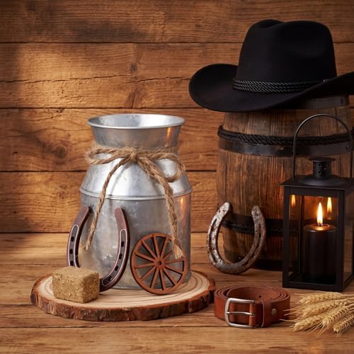 30 Pcs Western Party Decorations Mini Horseshoe Wagon Wheel Hay Bales Crafts Wooden Plate Farmhouse Vase Table Centerpieces Supplies for Western Birthday Wedding Party Favors Decor (Silver) - Image 4