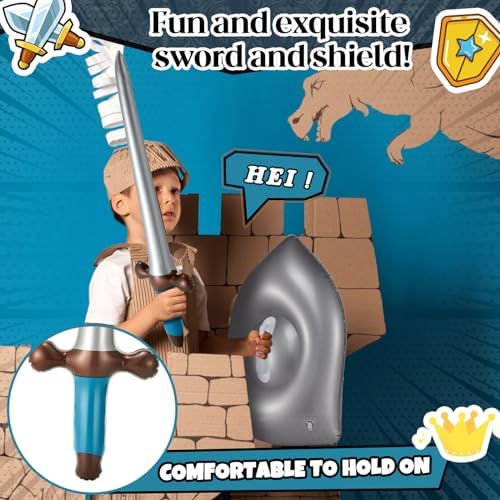 Poen 24 Pcs Inflatable Sword and Shield Medieval Knight Party,Lion - Image 5