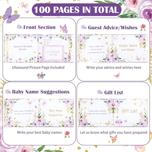 Fuyoooo 27 Pcs Baby Shower Guest Book, Butterfly Floral with Gold Pen - Image 4