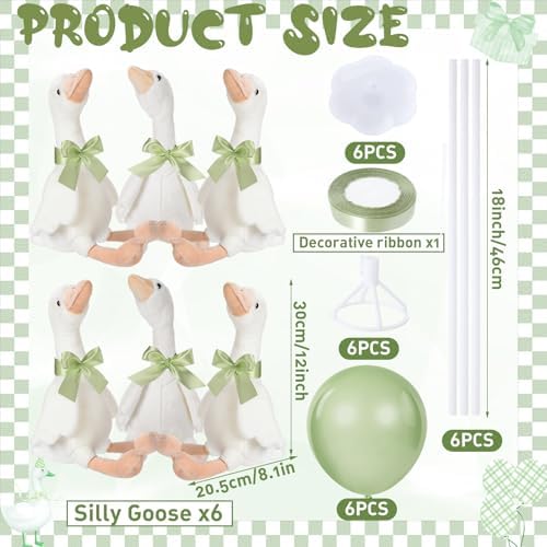 Chunful 6 Set Sage Green One Silly Goose 1st Birthday Decoration 11.8 Inch Soft Goose Stuffed Animal Baby Shower Centerpieces Swan Stuffed Animal with Balloon Table Decor for Wedding Gift Party Favor - Image 6