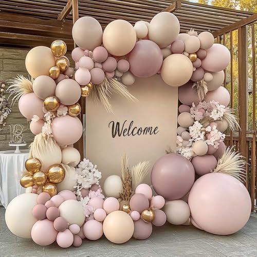 Dusty Light Pink Beige Balloon Arch Double Stuffed Mauve Blush Nude White Cream Matte Balloon Garland Kit for Boho Baby Shower Birthday Baby in Bloom Bridal Wedding Fall Autumn Party Decoration by Partycus