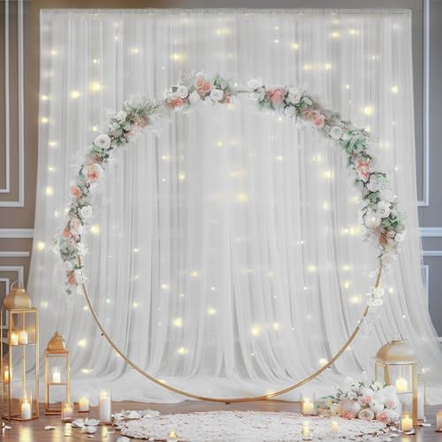 20ft x 10ft White Backdrop Curtain with Lights String for Parties, Sheer Tulle Wedding Photo Backdrops Drapes for Baby Shower Birthday Party Decorations Background for Photography - Image 5