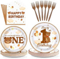 Grencian 96Pcs Brown Beary First Birthday Party Decoration, Serve 24 by Grencian