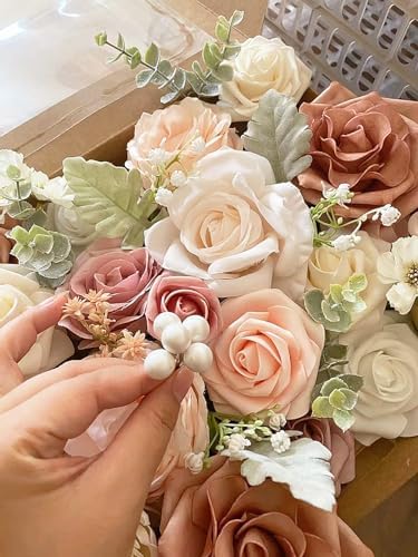 FACINOC Pink Rose Artificial Flowers Dusty Fake Flower with Stems Bulk - Image 5