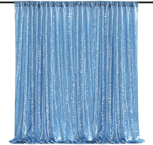 Baby Blue Sequin Backdrop Curtain 8ft x 8ft Sequin Glitter Background by QueenDream