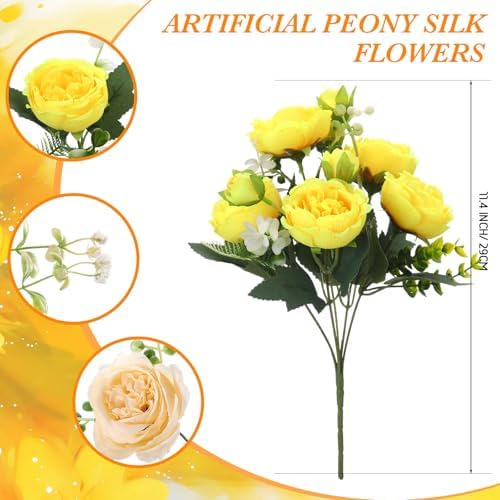 Geosar 16 Bundles Artificial Peonies Flowers,Yellow, Champagne - Image 2