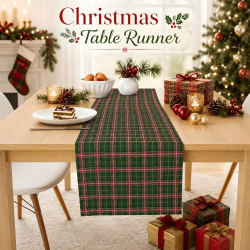 Christmas Decorations - Red Green Plaid Christmas Table Runner - Image 2