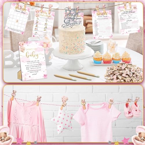 Patelai 321 Pcs Pink Bear Baby Shower Decorations Games Supplies, Serves 50 - Image 6
