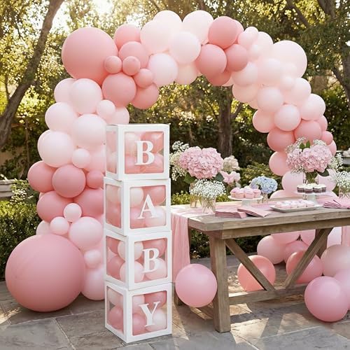170Pcs Coquette Pink Bow Baby Shower Decorations for Girl - Soft Pink Balloon Arch Garland Kit with 4 Baby Boxes - DIY Long Balloons for Bows, Princess Birthday Party Supplies, Gender Reveal - Image 4