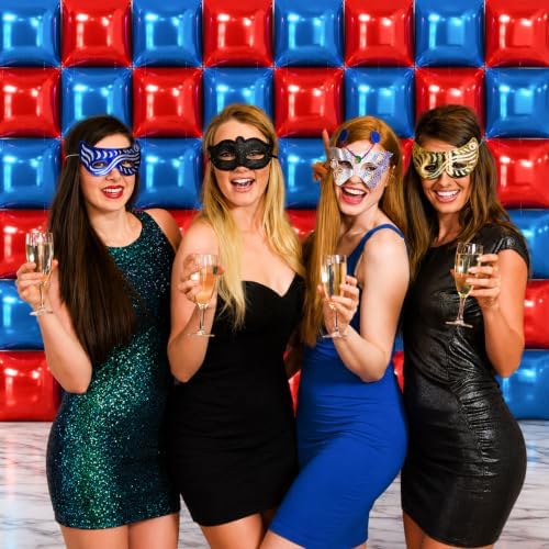 NISOCY 48PCS Red and Blue Square Foil Balloons Wall Backdrop - Image 6