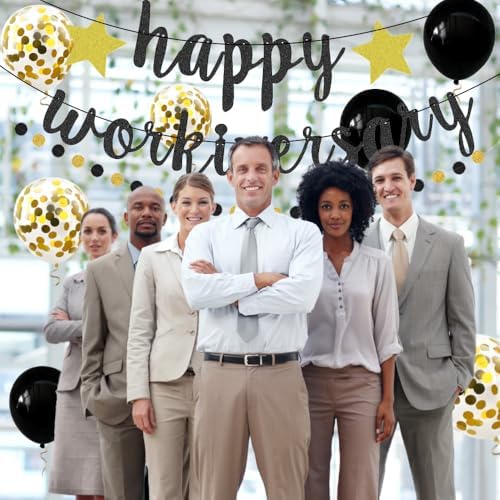 Happy Workiversary Banner Black Gold Glitter Work Anniversary Party Decorations Work for Employee Coworker Office Party Happy Work Anniversary Celebrations - Image 6