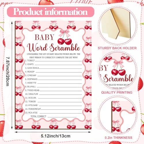 Patelai 321 Pcs Baby Shower Games Supplies, Cherry - Image 5