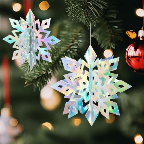 Paper Christmas Snowflake Hanging Decorations Indoor, Iridescent, 15Pcs - Image 4