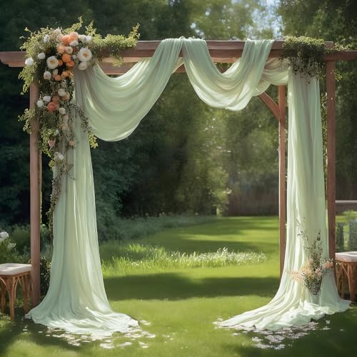 Sage Green Wedding Arch Draping Fabric Sheer Curtain Drapes 4 Panels | 20 ft Extra Long Shimmery Backdrop Curtains for Wedding Anniversary Party Summer Outdoor Events Drapery Photo Background - Image 5