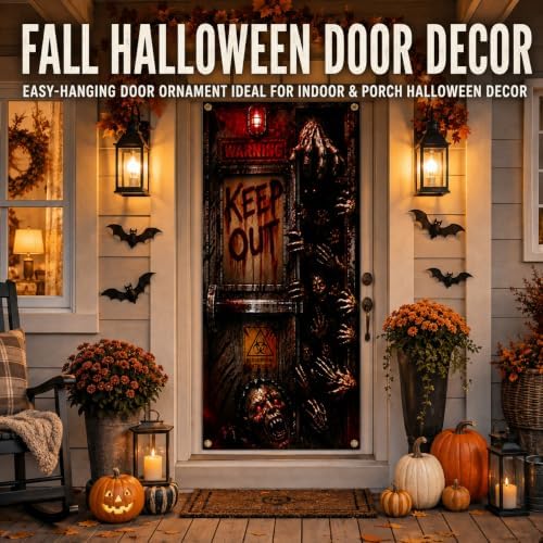 Halloween Horror Door Banner 35.4 x 78.7 Inch Polyester Door Cover, Creepy Quarantine Door Entrance Decoration for Front Door Porch Entryway Haunted House Seasonal Home Decor - Image 4