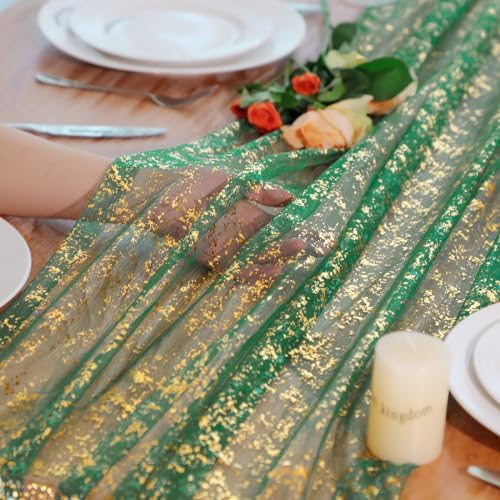 10Pcs Green Gold Table Runner 10 Ft Metallic Foil Shimmer Sheer Gauze - Image 3