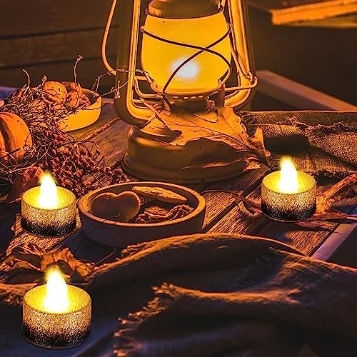Retisee 48 Pack Flameless LED Candles Glitter Decor,Gold,Black,1.46inch - Image 5