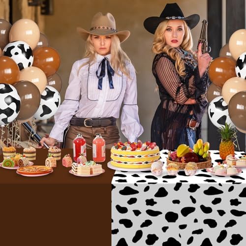 12Pack Brown and Cow Print Western Plastic Tablecloth for Rectangle Tables, Cowboy Rodeo Disposable Table Cover, Brown Rustic Table Cloth for Western Farm Cowboy My First Rodeo Baby Shower Party Decor - Image 4