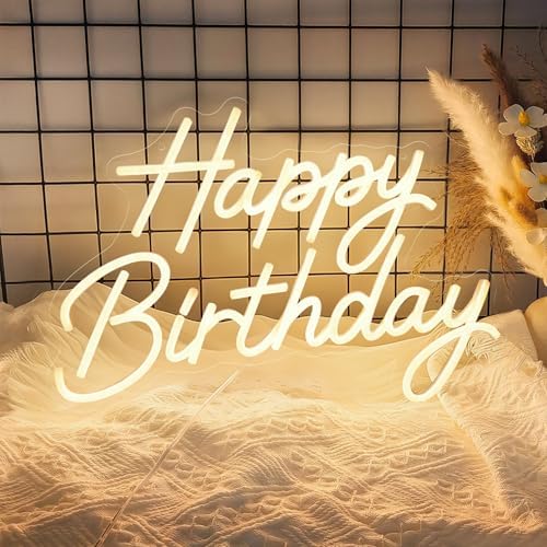 Happy Birthday Neon Sign for Wall Decor, Dimmable LED Light Up Sign by Mojoish
