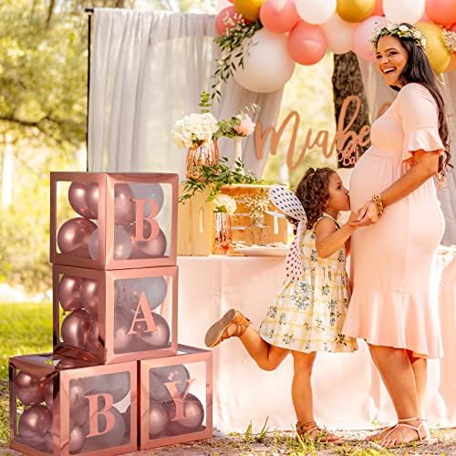 Voircoloria Balloon Boxes with Letters Gift Box, Rose Gold, 4 Clear Boxes - Image 3