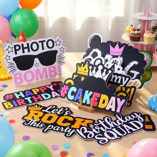Beeveer 24 Pcs Birthday Photo Booth Props Single Sided 9" Photo Booth Props - Image 3