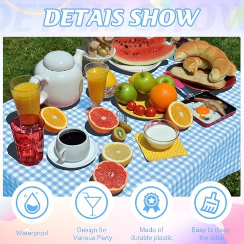 3Pack Light Blue and White Plastic Checkered Tablecloth, Premium Decorative Disposable Light Blue Gingham Plaid Tablecloth for Party, Rectangle Party Table Cover for Picnic Farm Birthday, 54x108 Inch - Image 3