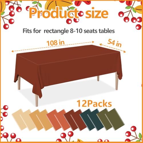 12 Pack Fall Rectangle Plastic Tablecloth, Brown Orange Green - Image 2