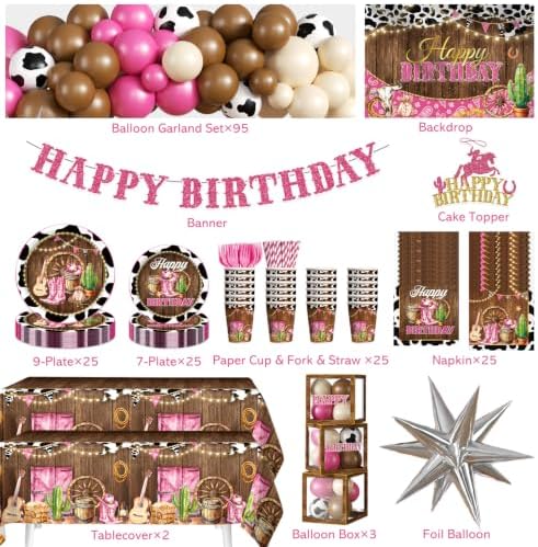 259PCS Cowgirl Birthday Decorations Girl Party Set Serves 25 - Image 2