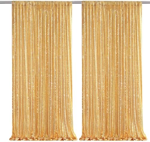 Gold Sequin Backdrop Curtains,2 Panels 4FTx8FT Gold Curtain Backdrop Glitter Party Decorations Background Drapes for Wedding Birthday Anniversary Graduation Photo Booth Decor by SoarDream