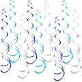 32 PCS Blue Lake Blue Silver Hanging Swirl Decorations, Sparkle Ceiling Swirls with Plastic Streamers for Graduation, Birthday, Wedding, Ocean Theme, Baby Shower, Winter, New Year by PARTVON