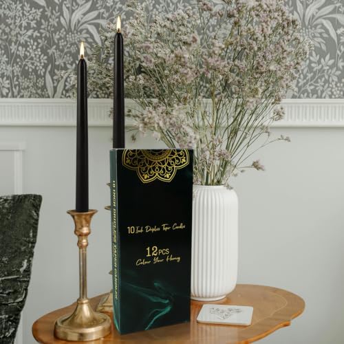 12 Pack 10 Inch Black Taper Candles - Dripless Smokeless Unscented for Wedding, Halloween & Home Decor - Image 5