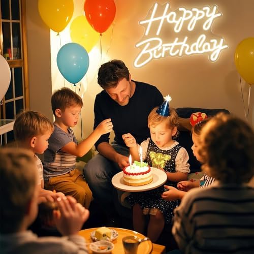 Happy Birthday Neon Signs for Party Decor Dimmable LED Birthday Neon Light for Wall Decor Light Up Happy Birthday Led Signs for Backdrop Birthday Any Ages Bday Celebration Decoration, Warm white - Image 6