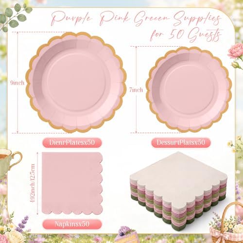 Zhehao 150 Pcs Sage Green Dusty Pink Paper Plates Napkins Serves 50 - Image 4