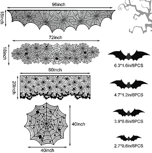 5Pack Halloween Spiderweb Tablecloth Runner Fireplace Scarf Lampshade Bats - Image 5