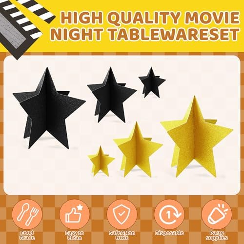 70 Pcs Black and Gold Star Centerpieces Black and Gold Party Birthday Decorations 3D 2025 Graduation Table Decor 3 Sizes 8" 5" 3" Red Carpet Film Show Theme Engagement Anniversary Supplies - Image 3