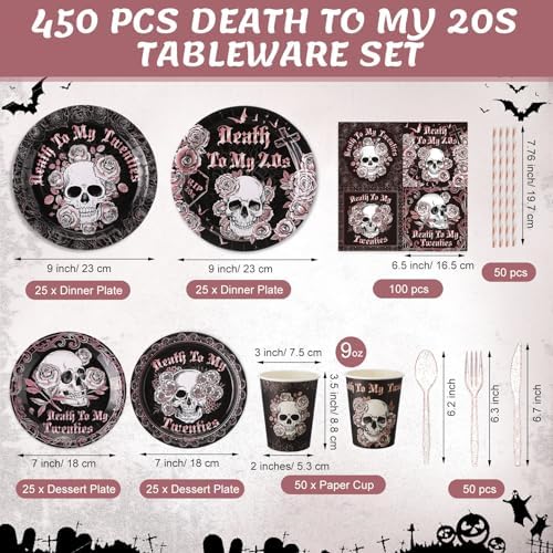450 Pcs Death to My 20s Tableware Set, Serve 50, Rose Gold and Black - Image 2