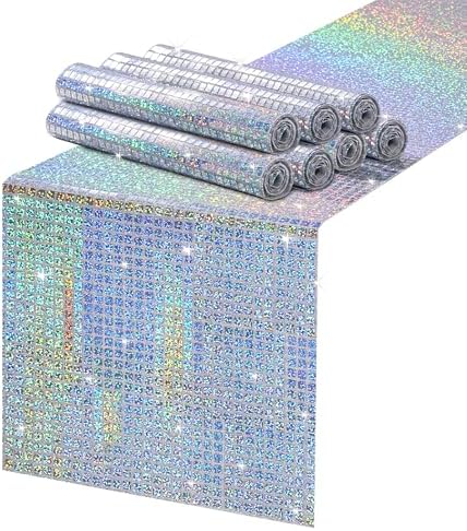 Glitter Laser Silver Disco Party Table Runner 8 Packs 13x72 Inch Iridescent by MokoHouse