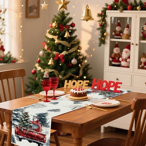 Winter Table Runner, Seasonal Christmas Kitchen Table Decoration, Suitable for Winter ChristmasFamily Gathering Indoor 13x72 inches (13x72 inches, red car) - Image 5